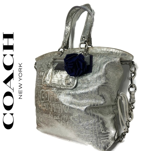 Coach Poppy Silver Spotlight Limited Edition Story Patch Leather Bag RARE 15899 - Picture 2 of 16